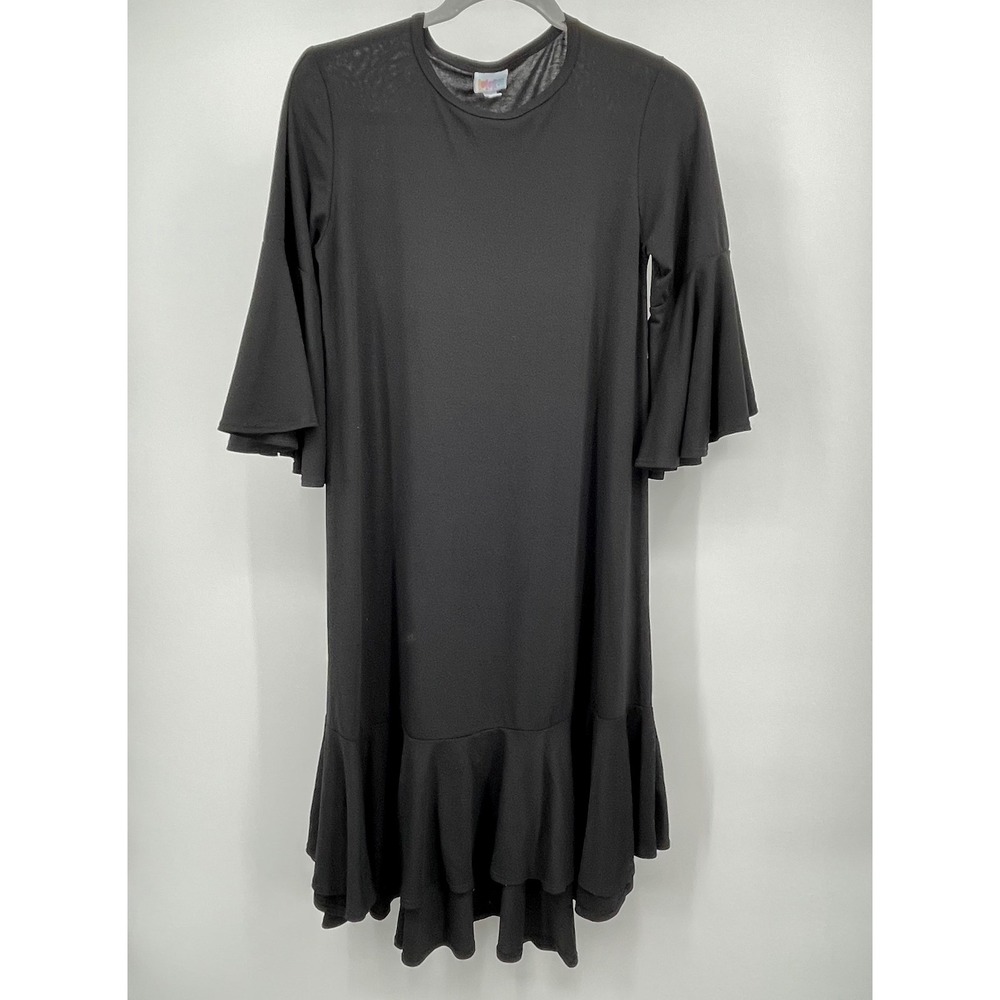 LuLaRoe Black Bell Sleeve Ruffle Hem Soft Knit Dress Womens Oversize Small